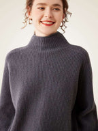 Lanlycashmere Soft Ribbed Turtleneck Cashmere Jumper - Lantern Sleeve Knitwear