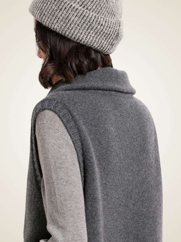 Lanlycashmere Zip Neck Cashmere Sweater Vest – Sleeveless Turtleneck Knit