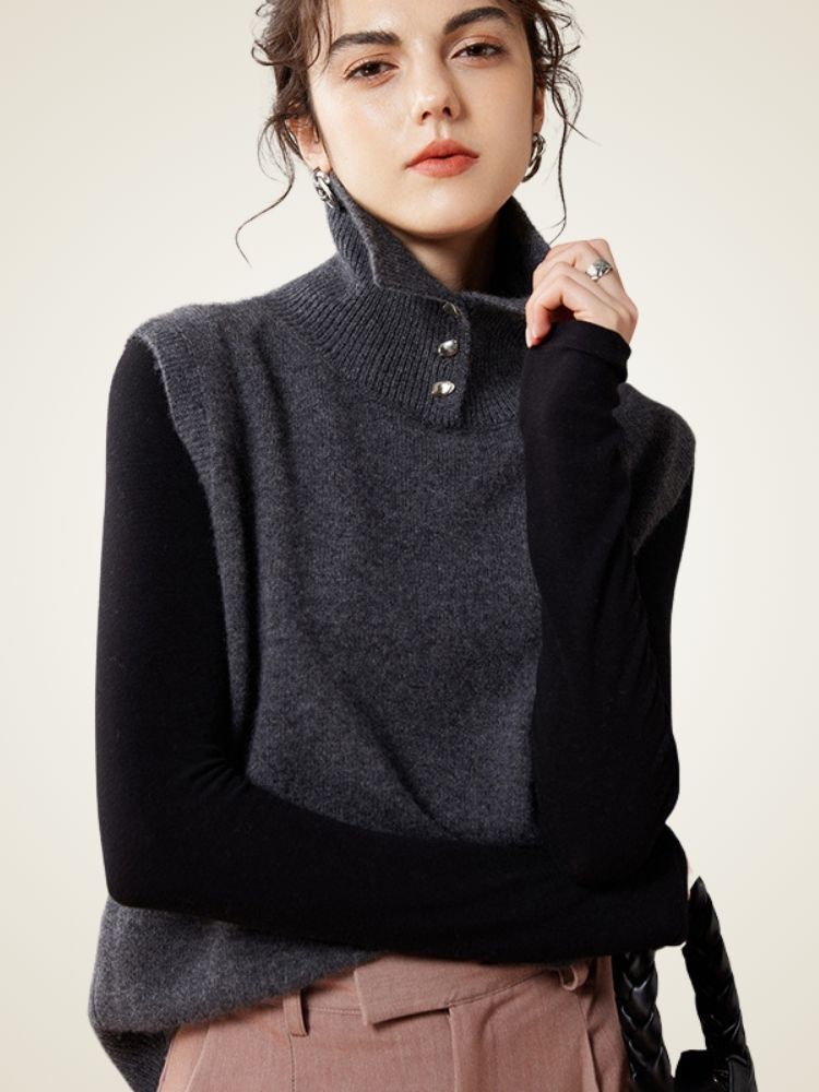 Lanlycashmere Collared Cashmere Sweater Vest – Preppy Knit Sleeveless Top