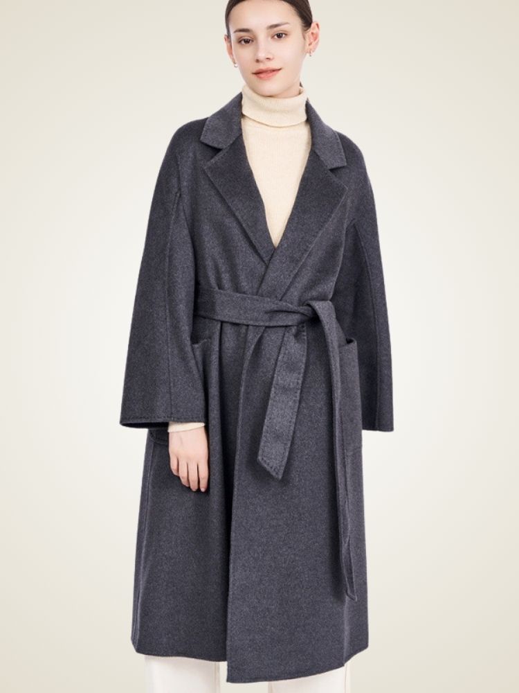 Lanlycashmere Long Cashmere Trench Coat Women – Belted Wrap Overcoat