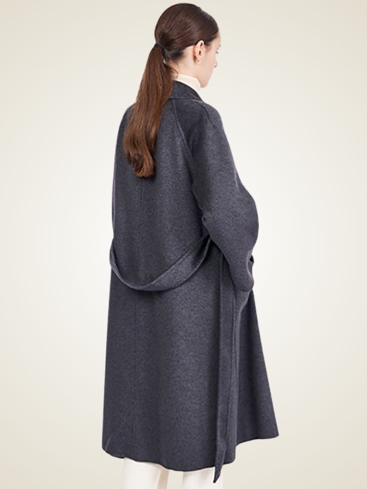 Lanlycashmere Long Cashmere Trench Coat Women – Belted Wrap Overcoat