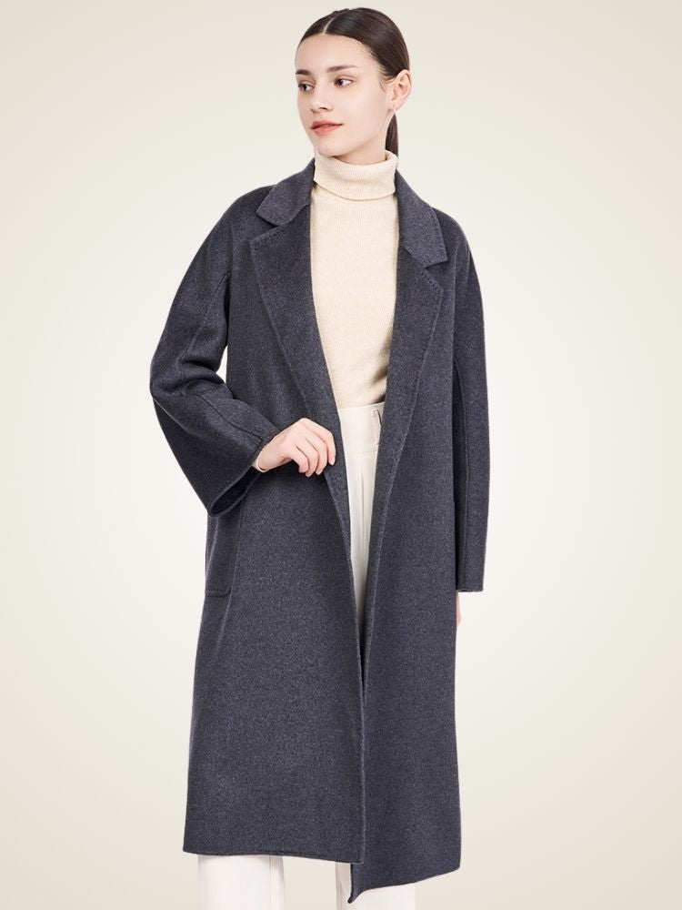 Lanlycashmere Long Cashmere Trench Coat Women – Belted Wrap Overcoat