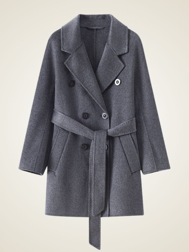 Lanlycashmere Mid Length Cashmere Coat Women – Double Breasted Belted Coat