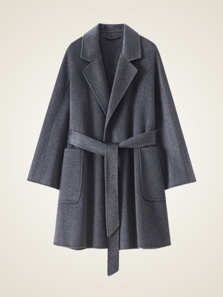 Lanlycashmere Mid Length Cashmere Coat Women – Minimalist Belted Wrap Coat