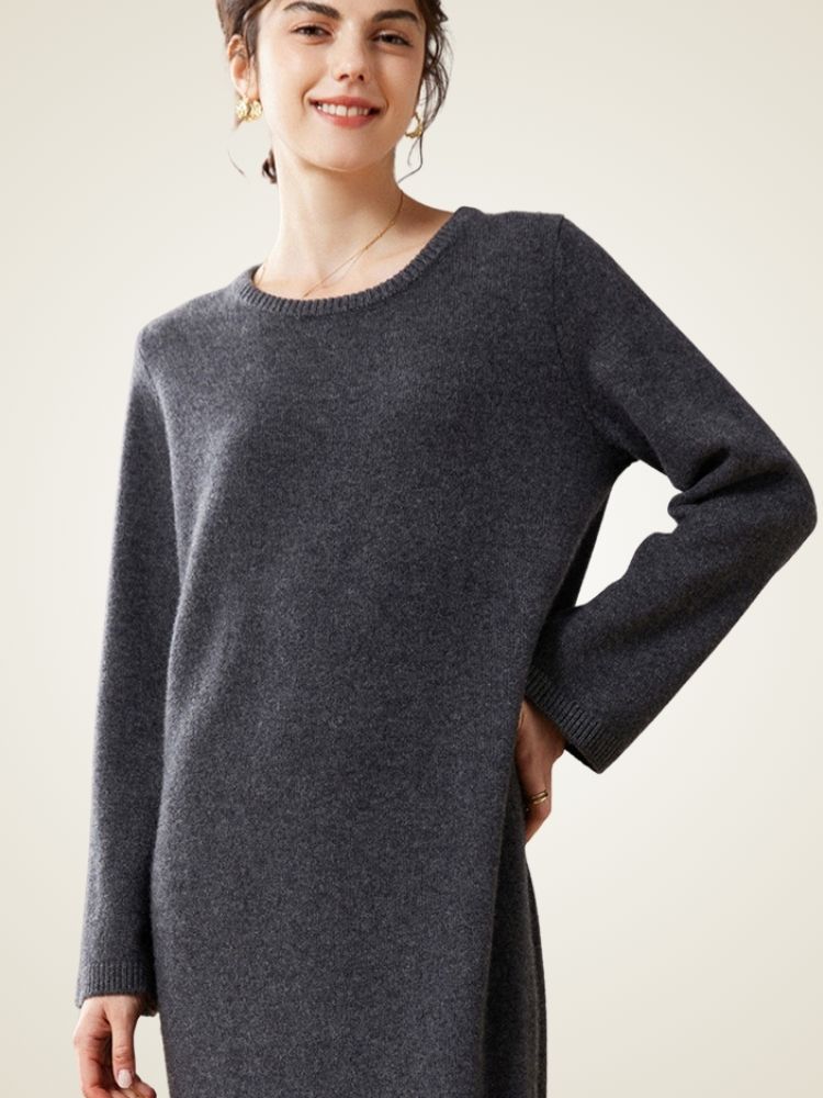 Lanlycashmere Minimalist Cashmere Midi Dress – Relaxed Knit Sweater Dress