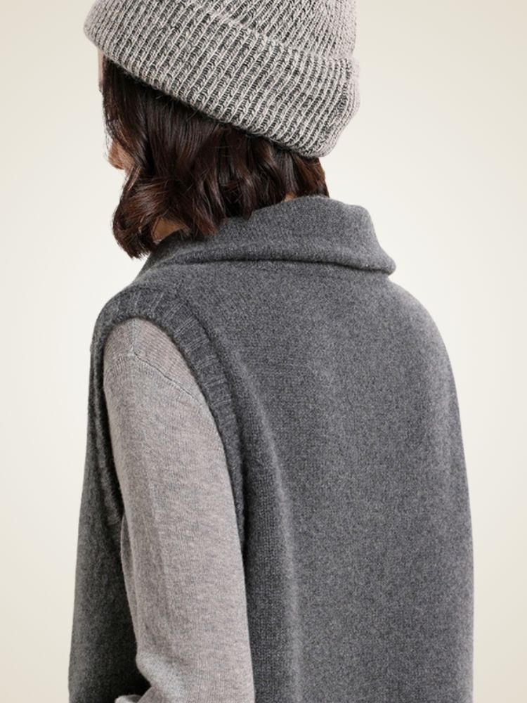 Lanlycashmere Zip Neck Cashmere Sweater Vest – Sleeveless Turtleneck Knit