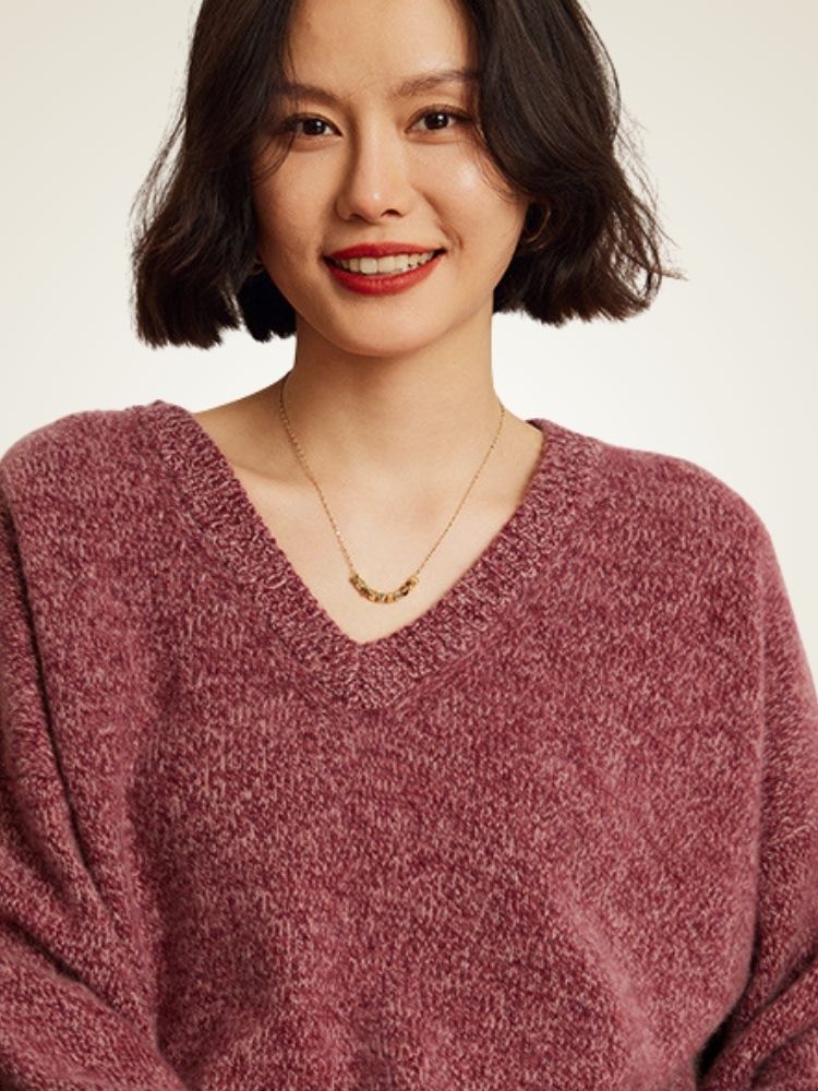 LanlyCashmere Cashmere Blend V-Neck Sweater – Relaxed 5 Gauge Knit