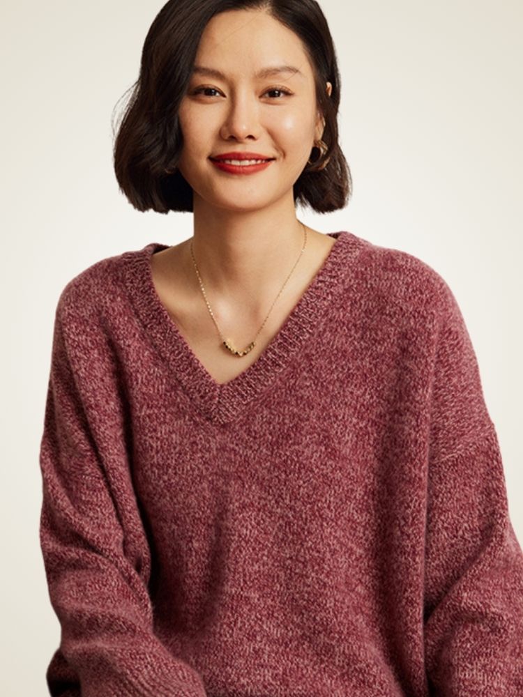 LanlyCashmere Cashmere Blend V-Neck Sweater – Relaxed 5 Gauge Knit