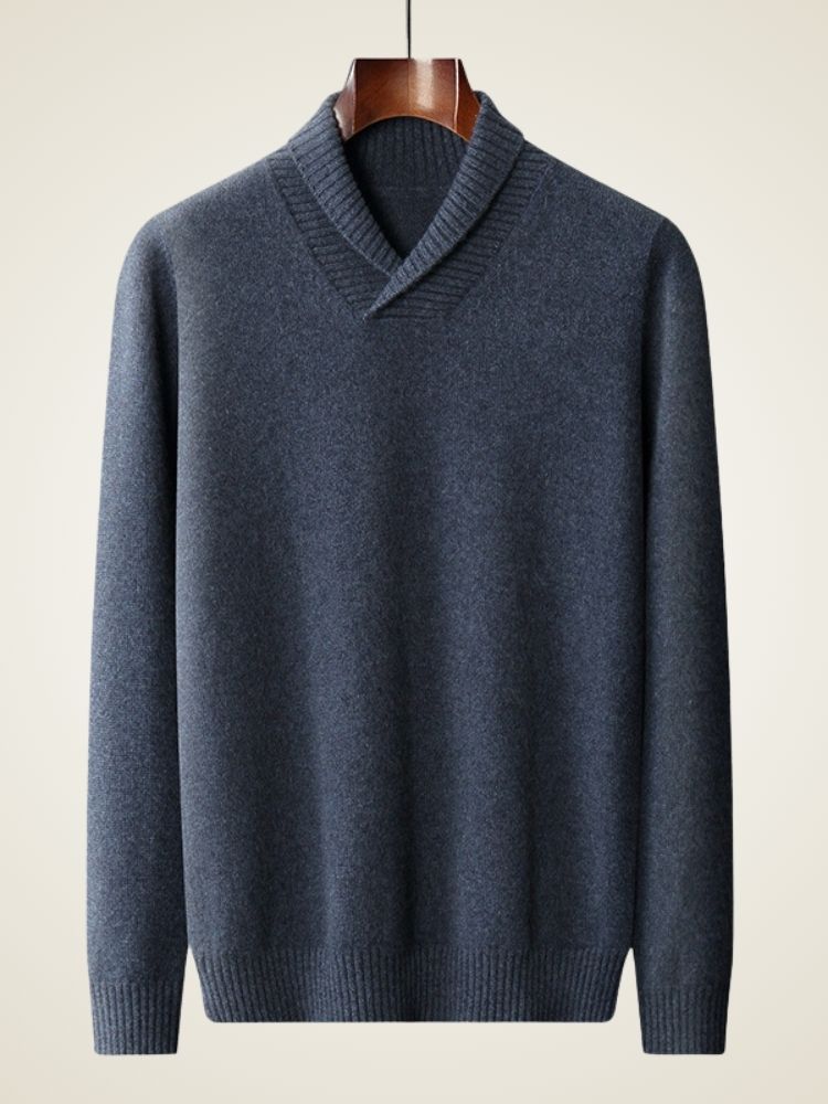 LanlyCashmere Pull Homme Col Châle Maille Côtes Françaises Doux Classique