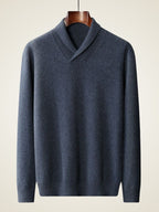 LanlyCashmere Pull Homme Col Châle Maille Côtes Françaises Doux Classique