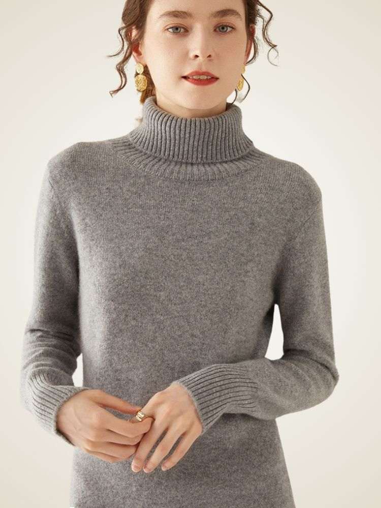 LanlyCashmere Turtleneck Cashmere Dress Slim Fit Knit Bodycon