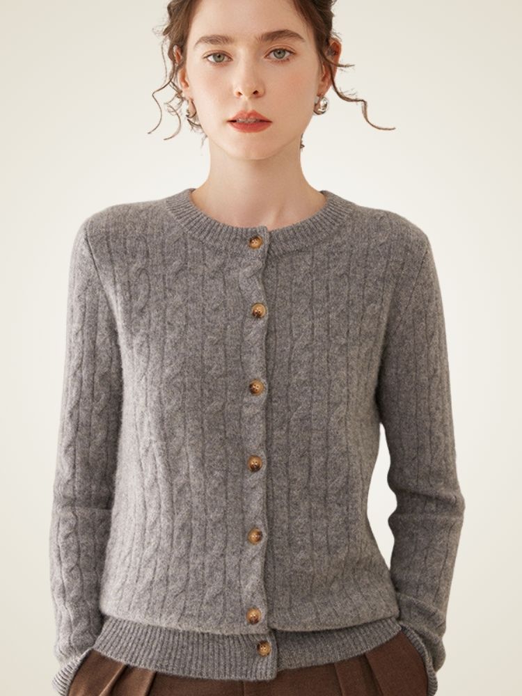 LanlyCashmere Cable Knit Cashmere Cardigan – Soft Crewneck Button Sweater