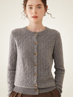 LanlyCashmere Cable Knit Cashmere Cardigan – Soft Crewneck Button Sweater