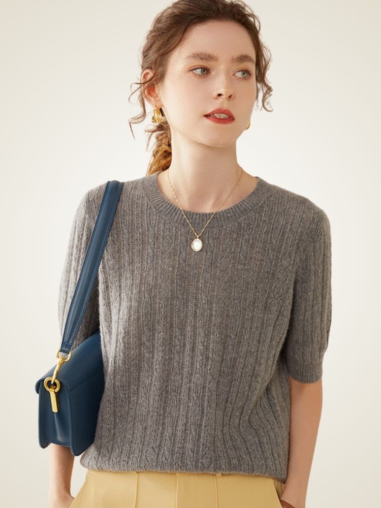 LanlyCashmere Cashmere Short Sleeve Sweater – Lightweight Crewneck Knit Top