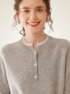 LanlyCashmere Contrast Trim Cashmere Henley Sweater – Soft Minimalist Knit