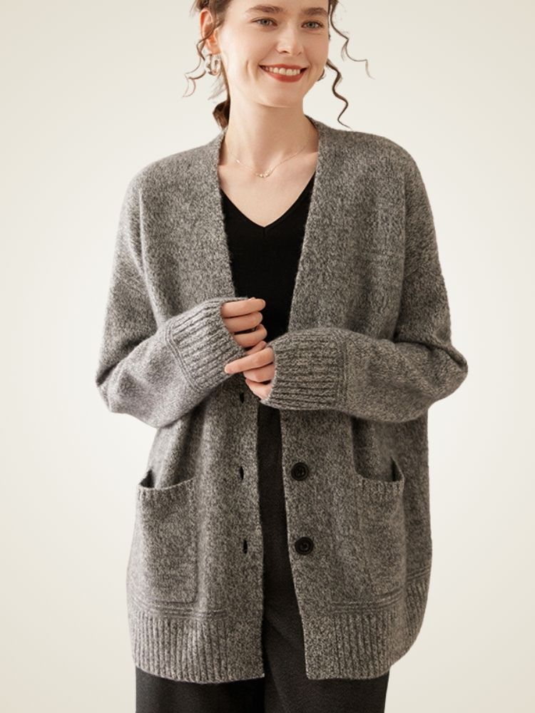 LanlyCashmere Oversized Cashmere Cardigan – Soft Knit Button Front Sweater