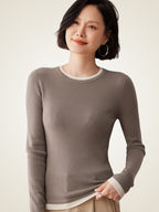 LanlyCashmere Slim Fit Cashmere Sweater – Ribbed Crewneck Lightweight Knit