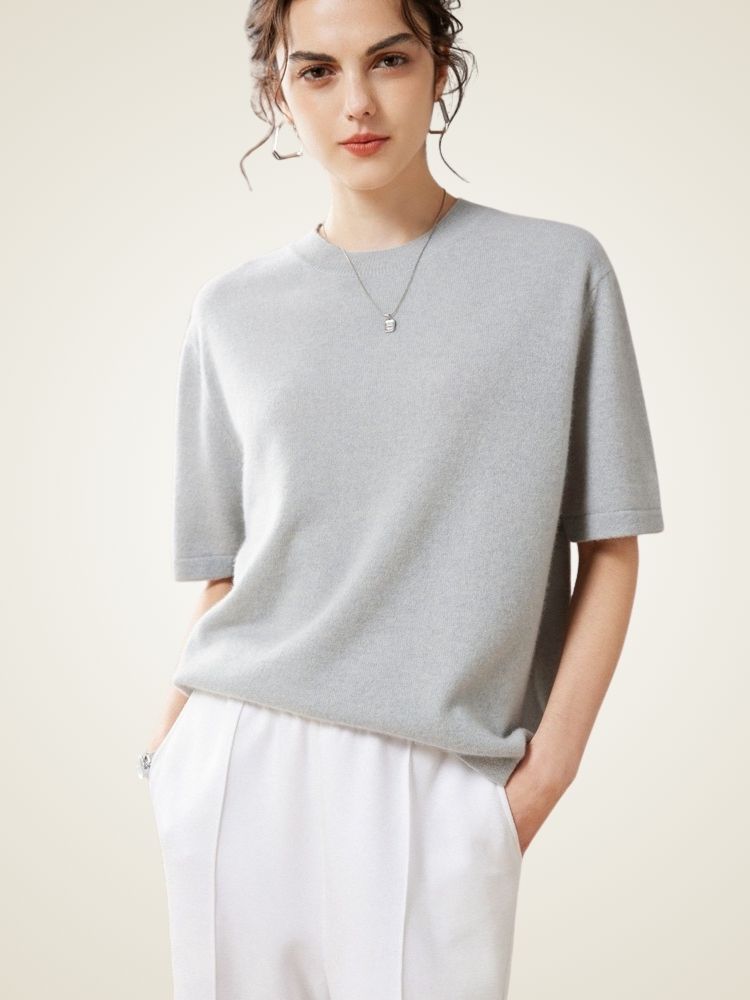 LanlyCashmere Super Fine Cashmere T-Shirt – Lightweight Crewneck Knit Top