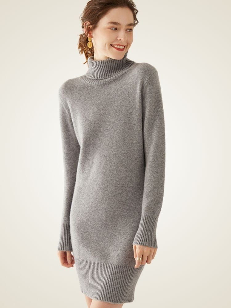 LanlyCashmere Turtleneck Cashmere Dress Slim Fit Knit Bodycon