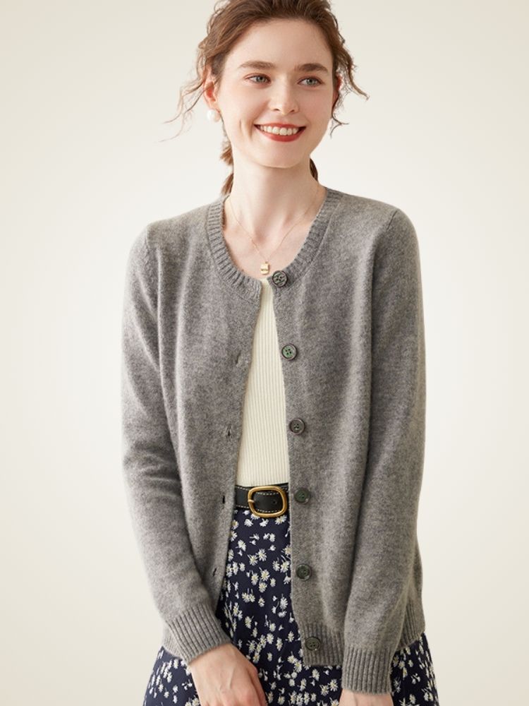LanlyCashmere Women’s Cashmere Crew Neck Cardigan – Soft Button Knit Sweater