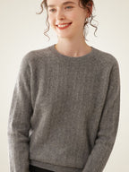 LanlyCashmere Women’s Pointelle Cashmere Sweater – Crew Neck Slim Fit Knit Pullover