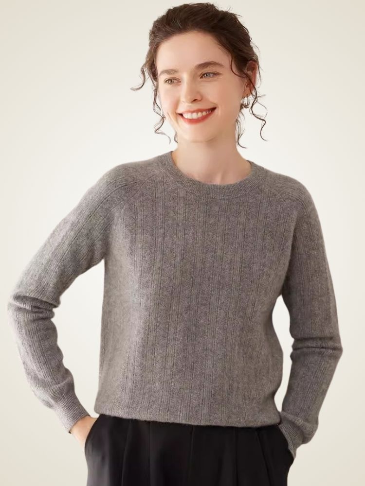 LanlyCashmere Women’s Pointelle Cashmere Sweater – Crew Neck Slim Fit Knit Pullover