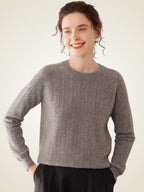 LanlyCashmere Women’s Pointelle Cashmere Sweater – Crew Neck Slim Fit Knit Pullover