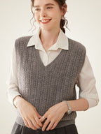LanlyCashmere Women's Textured Cashmere Vest V Neck Knit