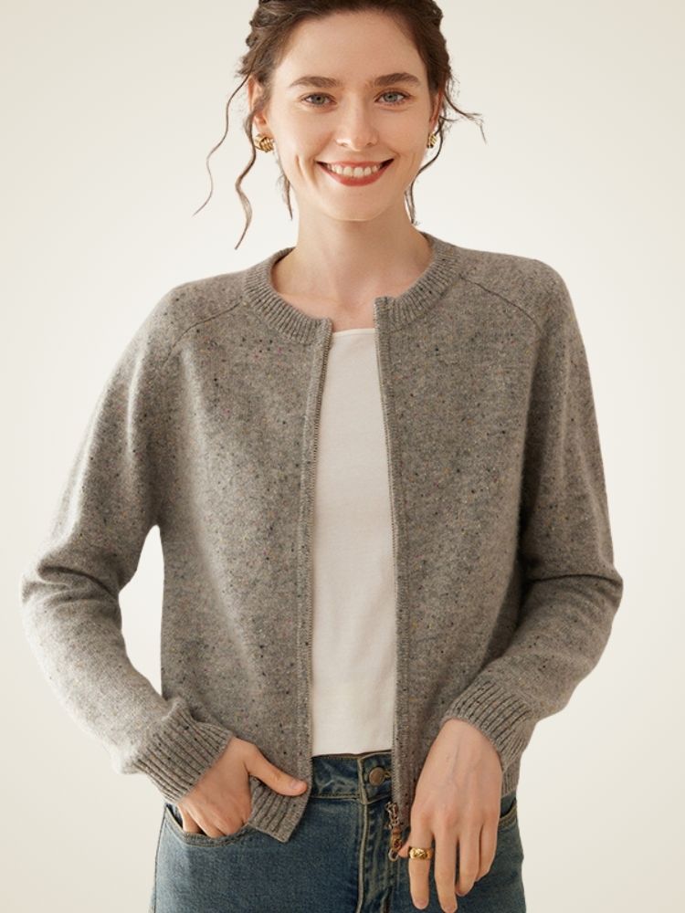 LanlyCashmere Wool Cashmere Zip Cardigan – Thick Raglan Sleeve Knit Sweater
