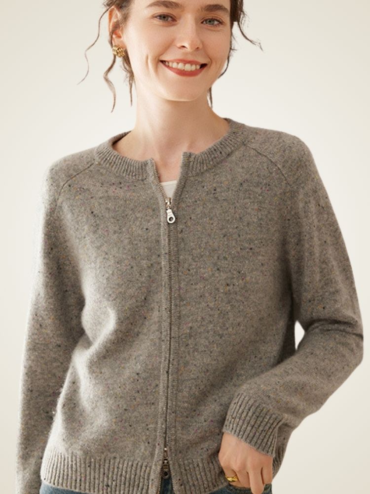 LanlyCashmere Wool Cashmere Zip Cardigan – Thick Raglan Sleeve Knit Sweater