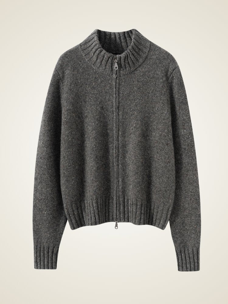 Lanly Cashmere Tweed Zip Jacket - Mongolia Mock Neck Sweater
