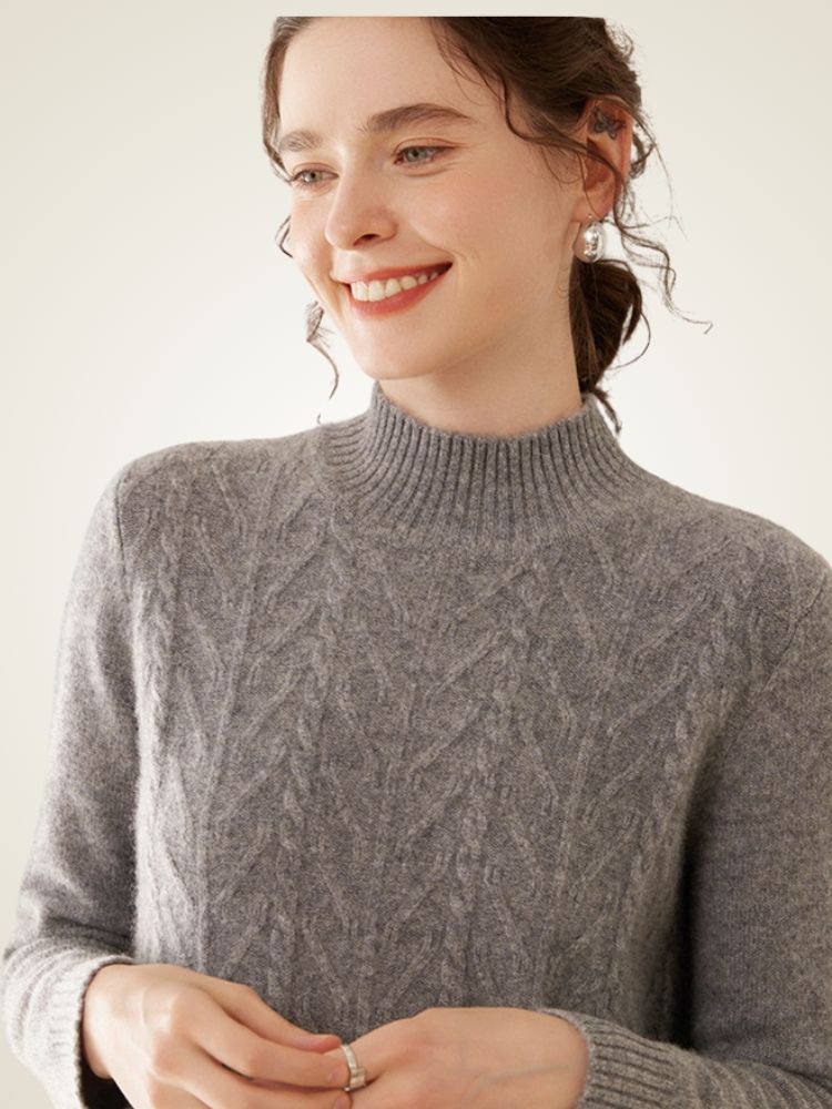 Lanlycashmere Cable Knit Cashmere Dress – Slim Fit Elegant Sweater Dress