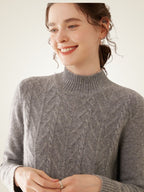 Lanlycashmere Cable Knit Cashmere Dress – Slim Fit Elegant Sweater Dress