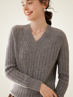 Iliviana - Zopfmuster-Pullover mit V-Ausschnitt