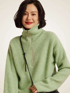 LanlyCashmere Women's Ribbed Half Zip Cashmere Sweater