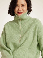 LanlyCashmere Women's Ribbed Half Zip Cashmere Sweater