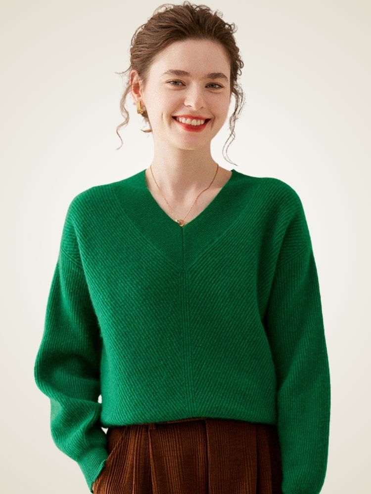 LanlyCashmere Raglan Sleeve V-Neck Cashmere Sweater – Relaxed Soft Knit