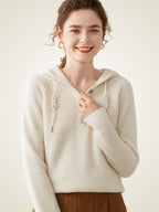 LanlyCashmere Button Neck Cashmere Hoodie – Soft Knit Henley Pullover