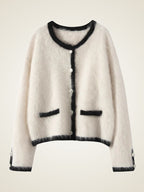 LanlyCashmere Contrast Trim Cashmere Cardigan – Soft Cropped Knit Jacket