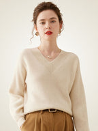 LanlyCashmere Raglan Sleeve V-Neck Cashmere Sweater – Relaxed Soft Knit