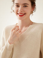 LanlyCashmere Raglan Sleeve V-Neck Cashmere Sweater – Relaxed Soft Knit