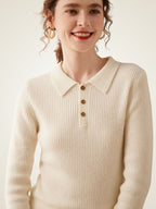 LanlyCashmere Ribbed Cashmere Polo Sweater – Slim Fit Knit Top