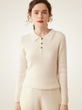 LanlyCashmere Ribbed Cashmere Polo Sweater – Slim Fit Knit Top