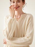 LanlyCashmere Ribbed Cashmere V-Neck Sweater – Elegant Slim Fit Knit