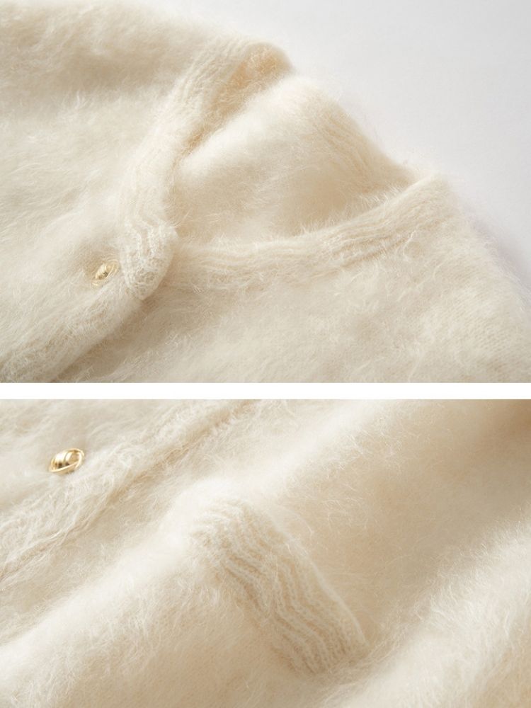LanlyCashmere Women’s Brushed Cashmere Cardigan – Soft Fuzzy Button Knit Sweater