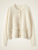 LanlyCashmere Women’s Brushed Cashmere Cardigan – Soft Fuzzy Button Knit Sweater