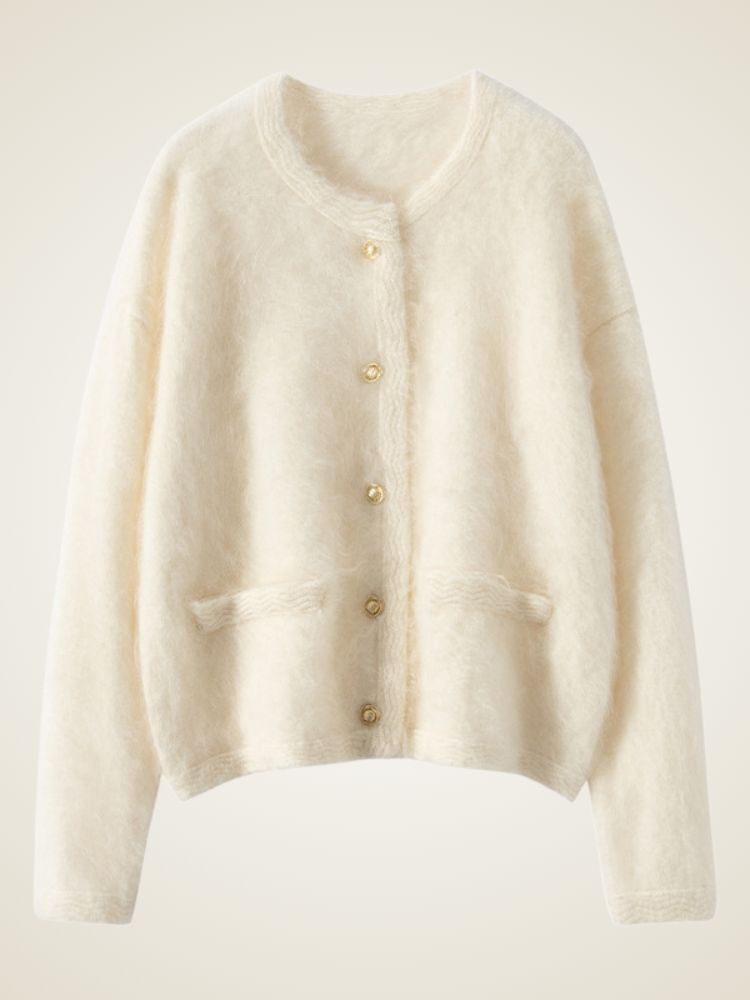 LanlyCashmere Women’s Brushed Cashmere Cardigan – Soft Fuzzy Button Knit Sweater