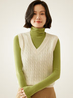 LanlyCashmere Women's Cable Knit Cashmere Vest V Neck