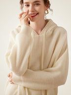 LanlyCashmere Women’s Cashmere Hoodie Sweater – Ribbed Knit Pullover