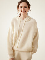 LanlyCashmere Women’s Cashmere Hoodie Sweater – Ribbed Knit Pullover